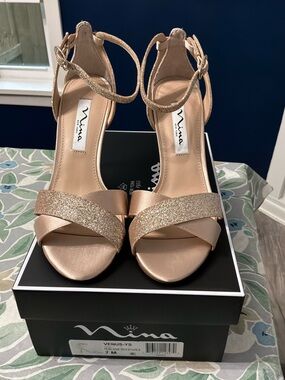 Nina Glitter Strap Sandals in Rose Gold